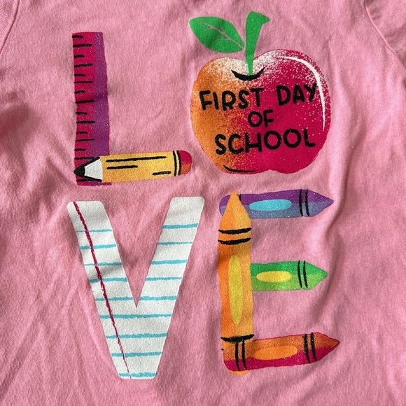 The Children’s Place First Day of School Apple Pencil Ruler Paper Pink SS Tee 4T - Picture 3 of 6